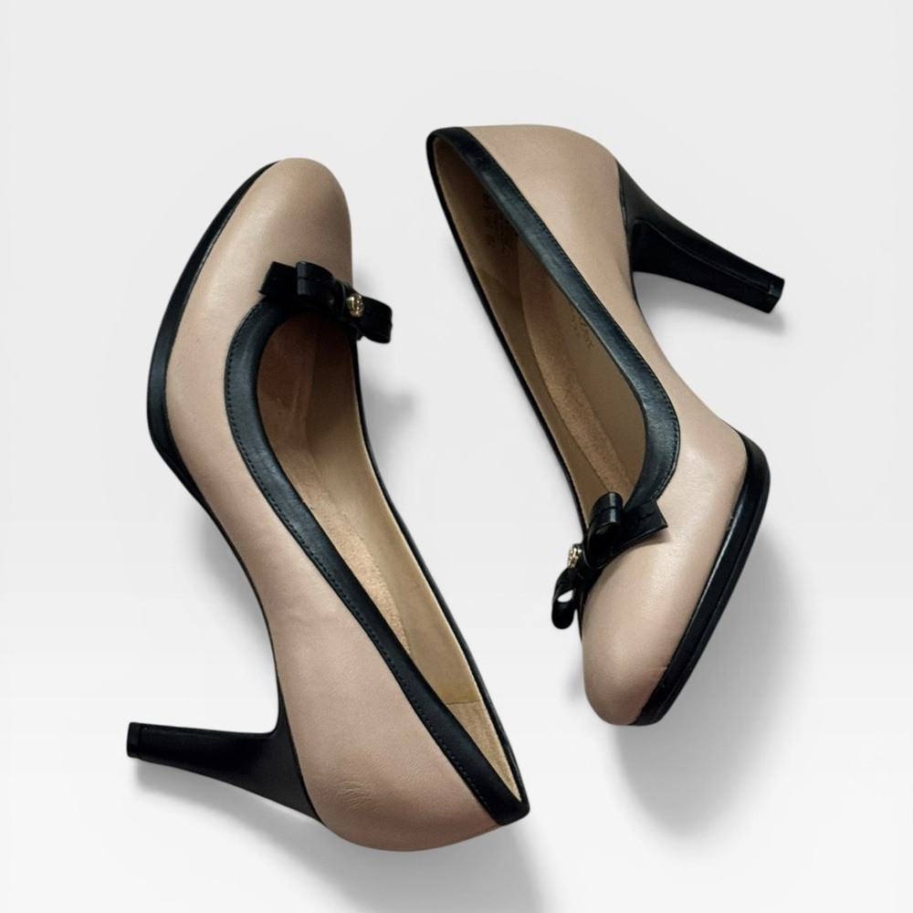 Naturalizer Maizie Taupe Black Pumps Bow shoes Sz 7.5 N